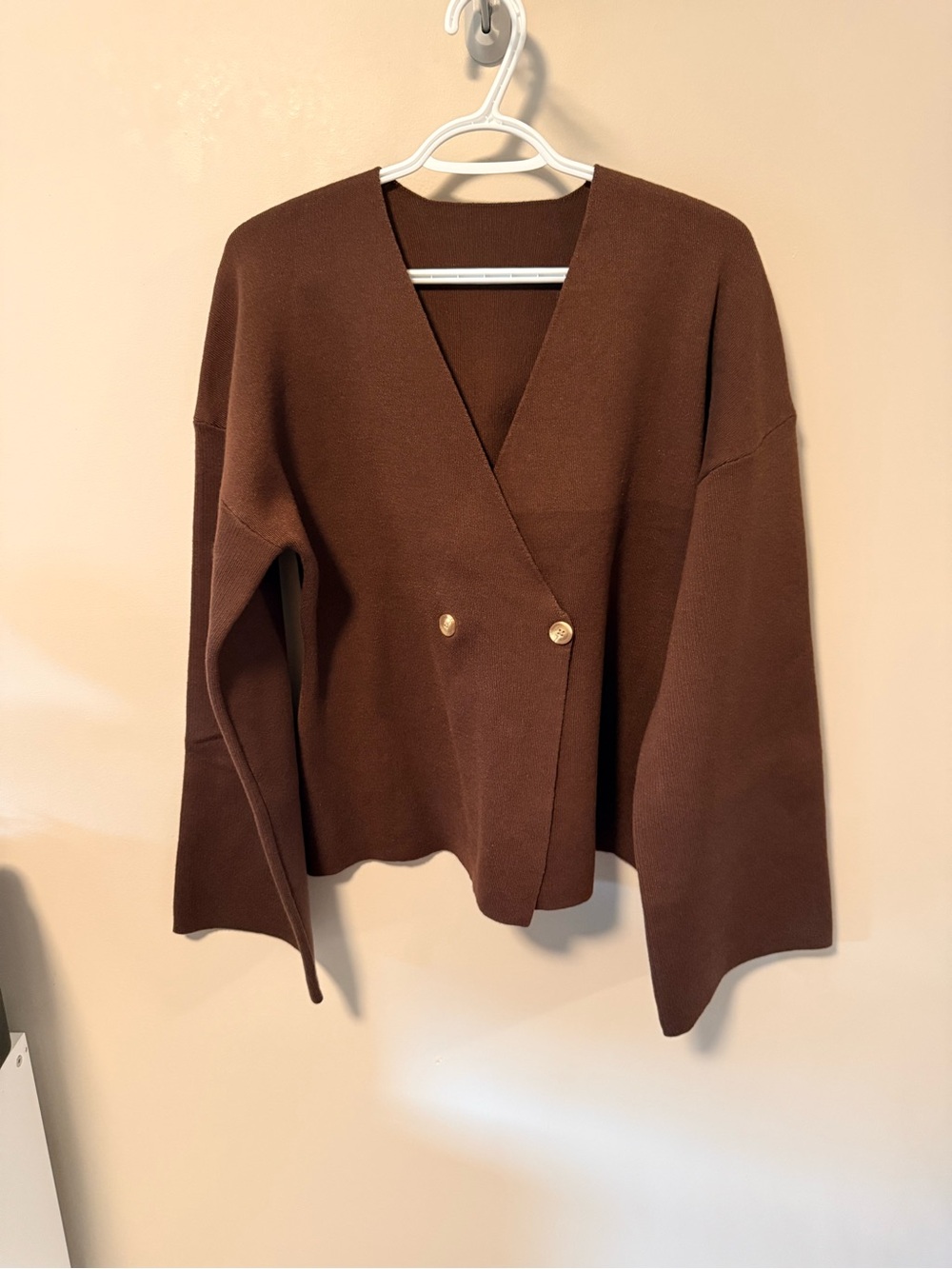 Women’s Brown V-Neck Double-Button Sweater Cardigan